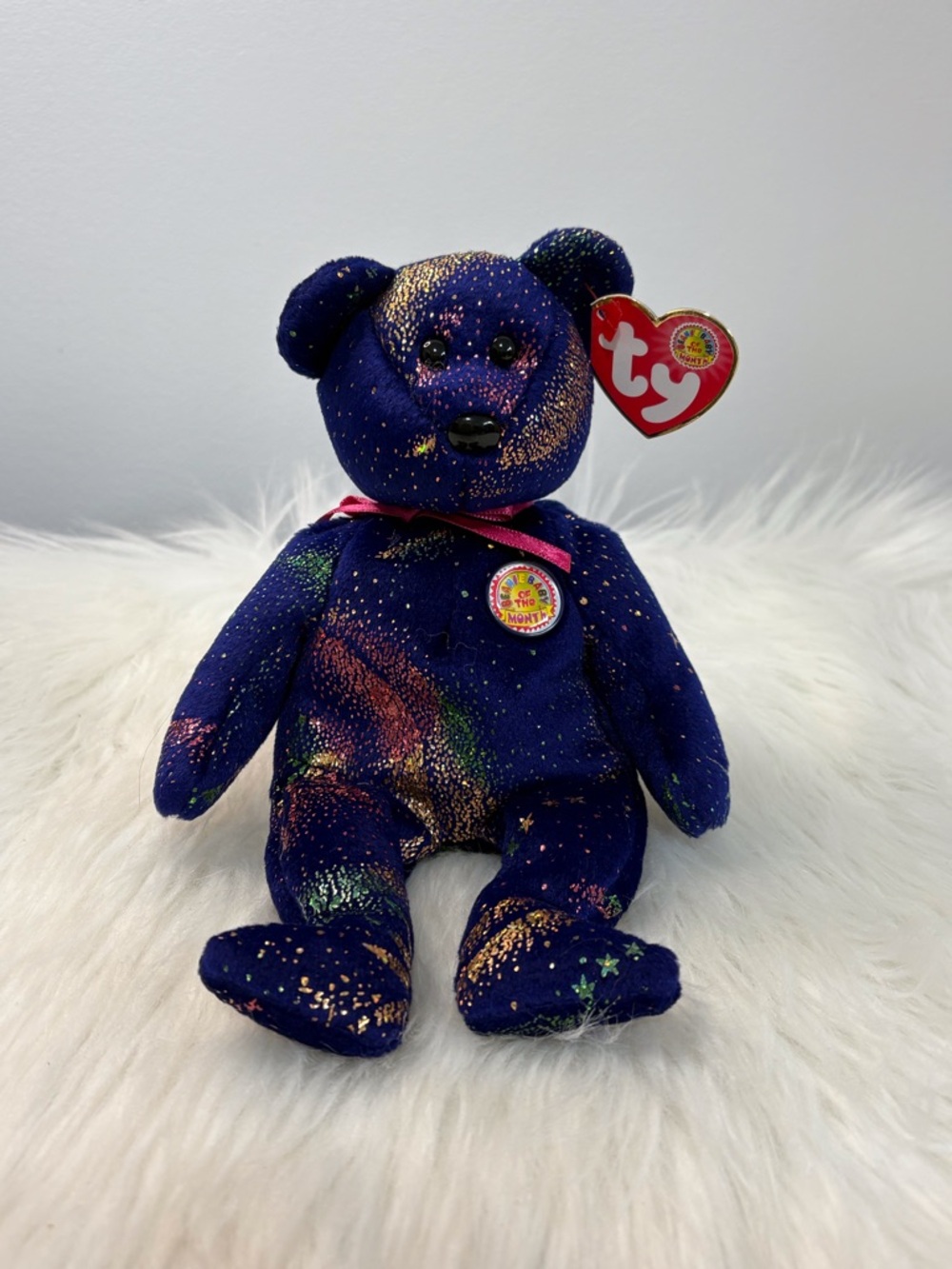 Ty Comet Galaxy Sparkle Navy Beanie Baby Bear with Multicolor Accents